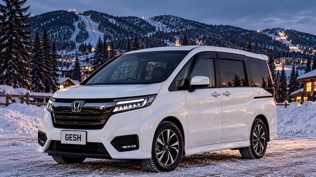 Белый Honda Stepwagon на снегу